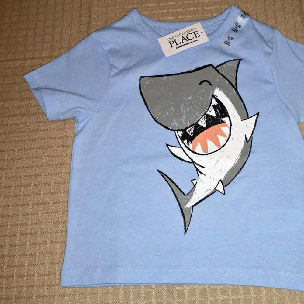 CHILDREN'S PLACE BABY TODDLER SHIRT blue shark  SIZE 12-18 Mnth K-316